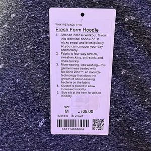 Lululemon Fresh Form Hoodie- worn maybe twice. very new condition. og price $108
